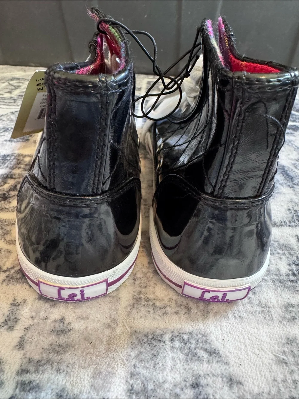Lei Black Patent High-Top Kids Sneakers with White Accents